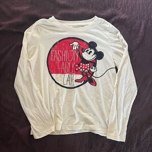 Disney Cream Vintage Distressed Fashion-ably Late Minnie Mouse Shirt Top Medium​